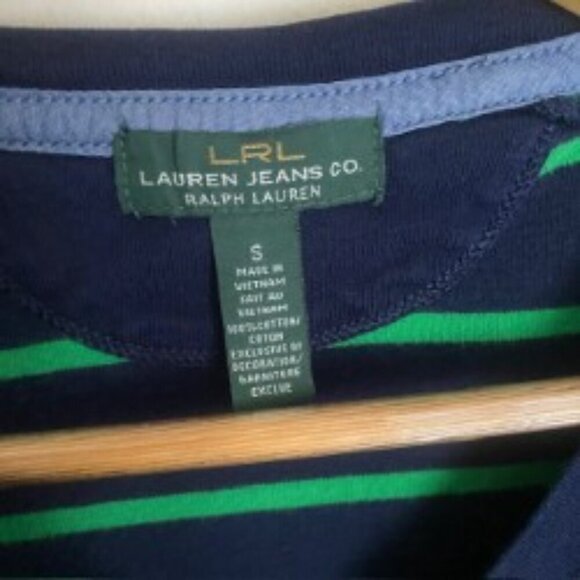Ralph Lauren Navy and Green Striped Top Small - Picture 2 of 3